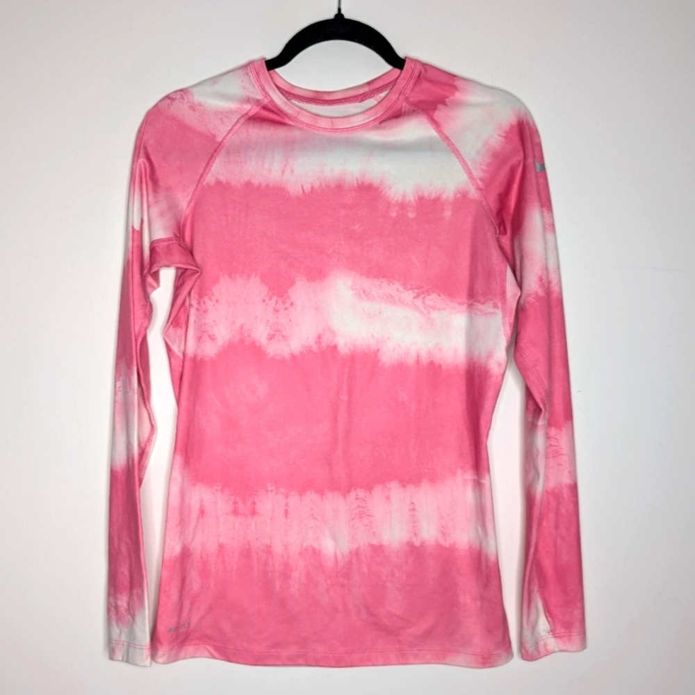 Nike Pro Combat Dri-Fit Pink and White Tie-Dye Long Sleeve Shirt Medium